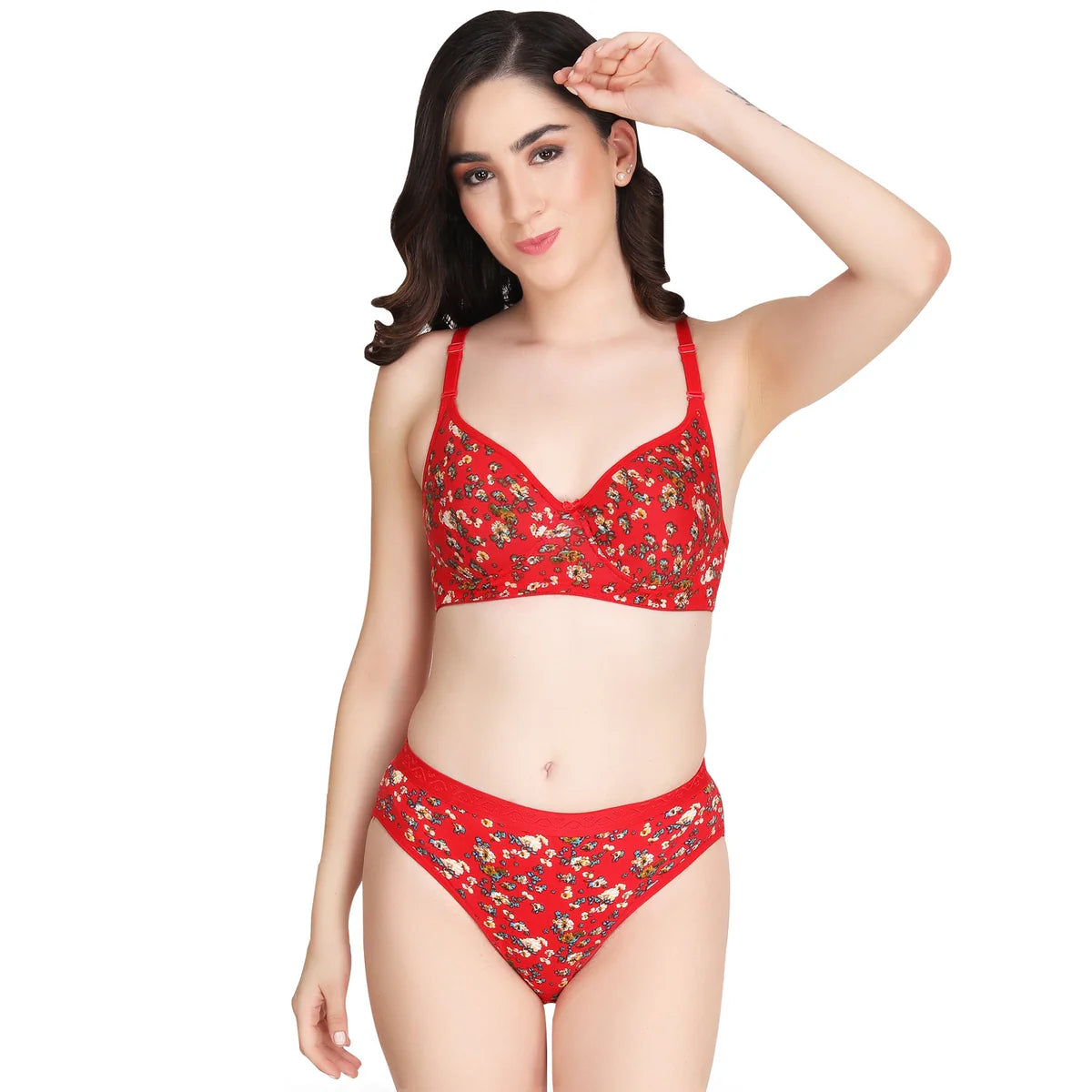 Dark Base Flower Printed Everyday Padded Bra Panty Set